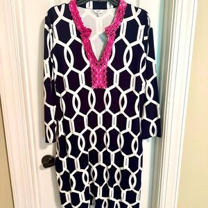 Crown & Ivy Blue White & Pink Preppy Dress